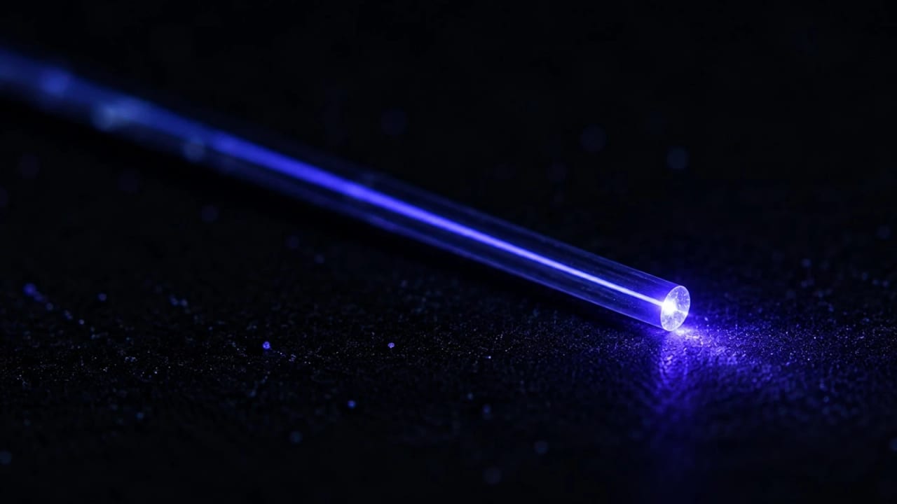Einzelne Glasfaser mit eingekoppeltem Licht